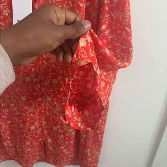 Rose+Olive Blouse Women’s Bright Orange Floral Boho  Peasant Top 3/4 Sleeve - Picture 4 of 4